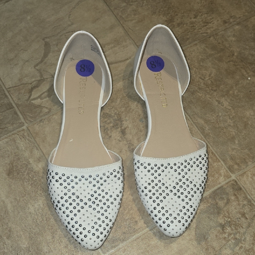 Restricted White Studded Flats